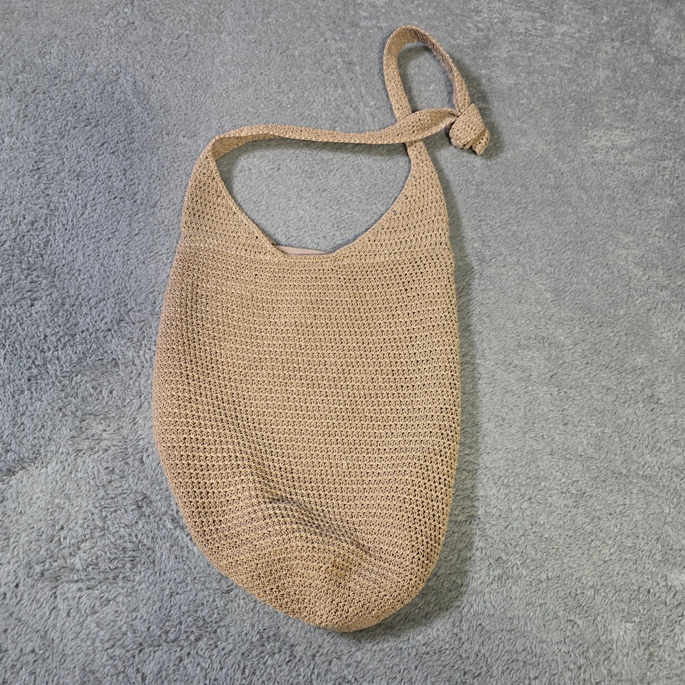 Sonoma Womens Medium Hobo Bag Tan Woven Crochet Zipper Shoulder Bag Boho‎ Summer